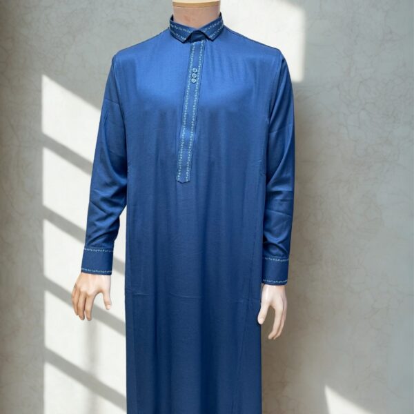 Qamis Homme Bleu cobalt à Broderies Fines